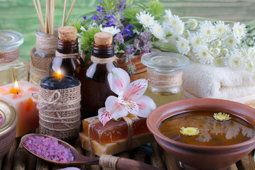 SPA accessories for massage in a composition on a light background