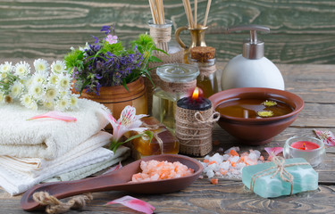 SPA accessories for massage in a composition on a light background