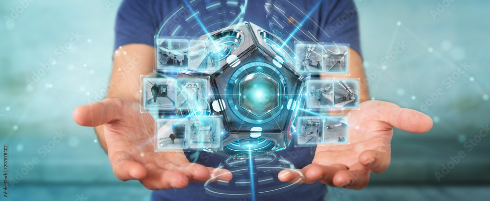 Aufkleber businessman using futuristic drone security camera 3d rendering