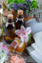 SPA accessories for massage in a composition on a light background