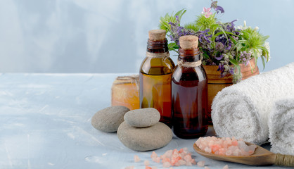 SPA accessories for massage in a composition on a light background