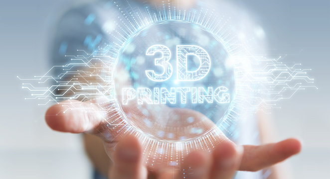 Businessman using 3D printing digital hologram 3D rendering