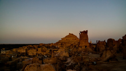 Fototapeta na wymiar Panorama of old city Shali and mountain Dakrour, Siwa oasis at sunrise , Egypt