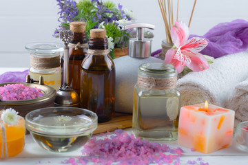 SPA accessories for massage in a composition on a light background