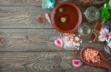 SPA accessories for massage in a composition on a light background