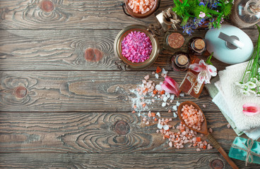 SPA accessories for massage in a composition on a light background