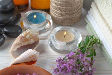 SPA accessories for massage in a composition on a light background