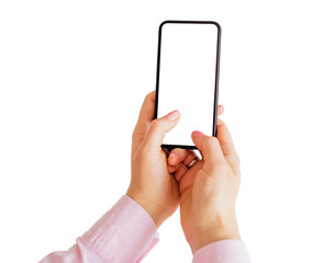 Person writing message on phone. Mobile app mockup.