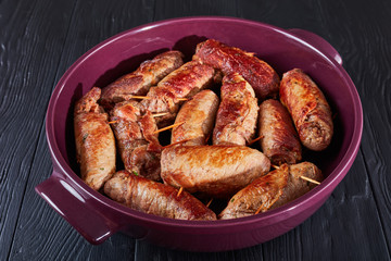 pounded beef steaks rolls, top view