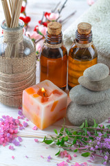 SPA accessories for massage in a composition on a light background