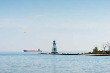 Port Dalhousie Lighthouse and a freight ship