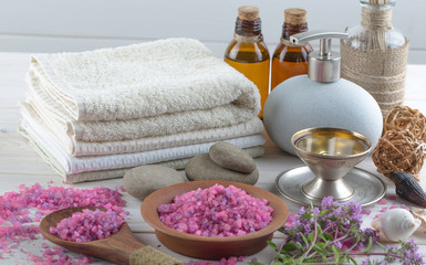 SPA accessories for massage in a composition on a light background