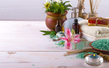 SPA accessories for massage in a composition on a light background