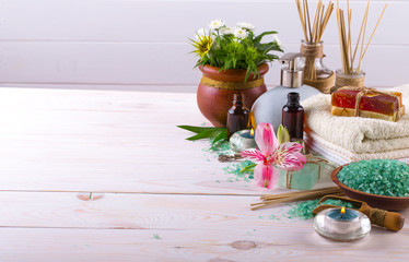 SPA accessories for massage in a composition on a light background