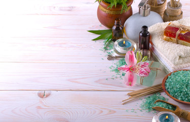 SPA accessories for massage in a composition on a light background