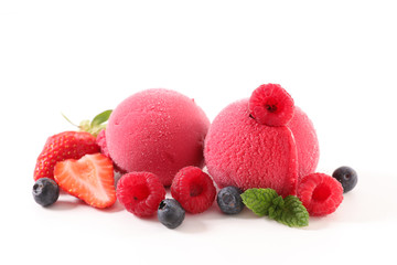 berry ice cream ball on white background