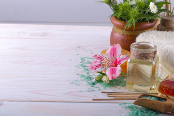 SPA accessories for massage in a composition on a light background