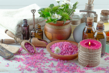SPA accessories for massage in a composition on a light background