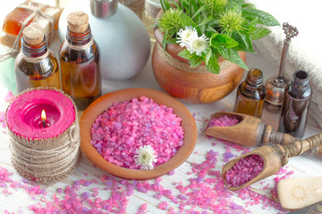 SPA accessories for massage in a composition on a light background