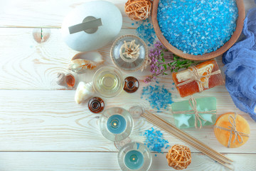 SPA accessories for massage in a composition on a light background