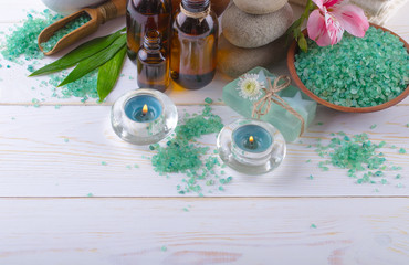 SPA accessories for massage in a composition on a light background