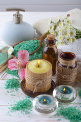 SPA accessories for massage in a composition on a light background