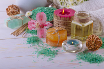 SPA accessories for massage in a composition on a light background