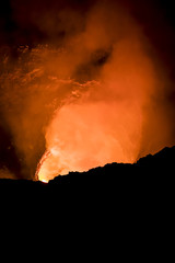 Orange Lava Glowing in the Dark Crater of the Volcan Masaya Volcano in Nicaragua