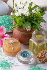 SPA accessories for massage in a composition on a light background