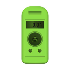 Radiation dosimeter. Counter Geiger. Measurement of radioactive dose. Vector illustration. Green equipment