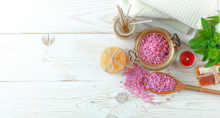 SPA accessories for massage in a composition on a light background