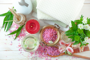 SPA accessories for massage in a composition on a light background