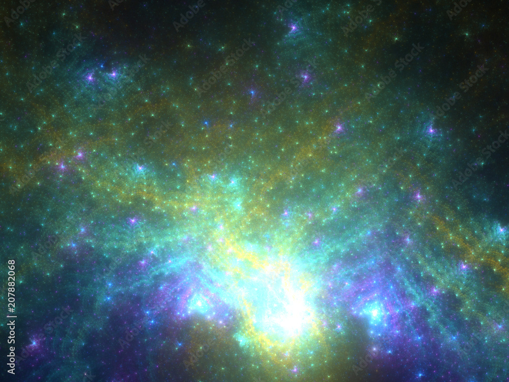 Wall mural dark green and blue fractal nebula, digital artwork for creative graphic design