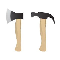 Hammer and axe set for construction. Vector illustration tool. Design renovation