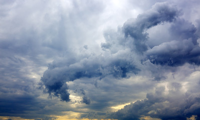 Gray rainy sky with big clouds.
