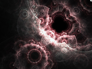 Red fractal clockwork, digital artwork for creative graphic design