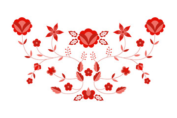 Polish folk pattern vector. Floral ethnic ornament. Slavic eastern european print. Red flower design for boho fashion embroidery neckline, rustic wedding card, bohemian interior textile, pillow case.