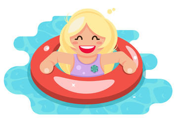 Obraz na płótnie Canvas Swiming girl swim ring pool water flat design vector illustration