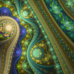 Golden steampunk fractal pattern, digital artwork for creative graphic design