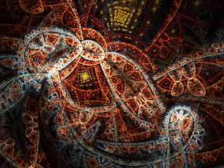 Dark fractal clockwork pattern, digital artwork for creative graphic design