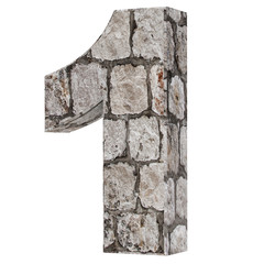 The number one - 1 of stone bricks. 3D Render Illustration