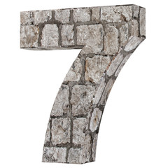 The number seven - 7 of stone bricks. 3D Render Illustration