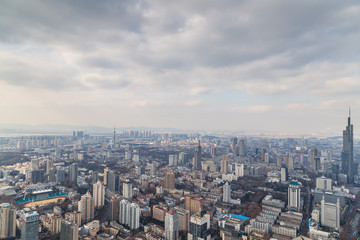 Fototapeta premium Aerial view over the Nanjing city, urban architectural landscape