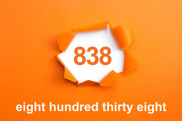 Number 838 - Number written text eight hundred thirty eight