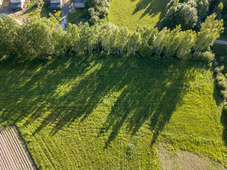 drone image. aerial view of rural area with fields and forests