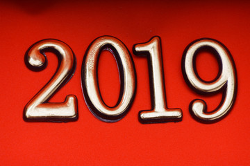 Greeting Card Design Template Gold 2019 on Red Lettering