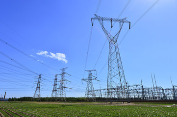 The power supply facilities of contour in the evening