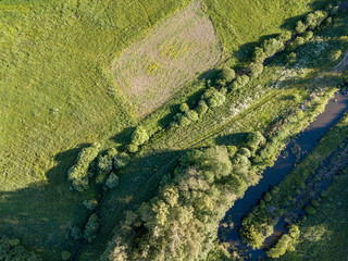 drone image. aerial view of rural area with fields and forests