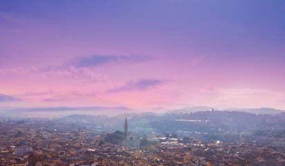 Aerial view of Florence, Tuscany, Italy. View from Cathedral Santa Maria Del Fiore. Beautiful Florence sunset skyline, .