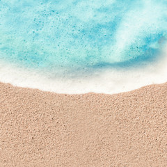 Soft Wave of Blue ocean in summer. Sandy Sea Beach  Background with copy space for text..